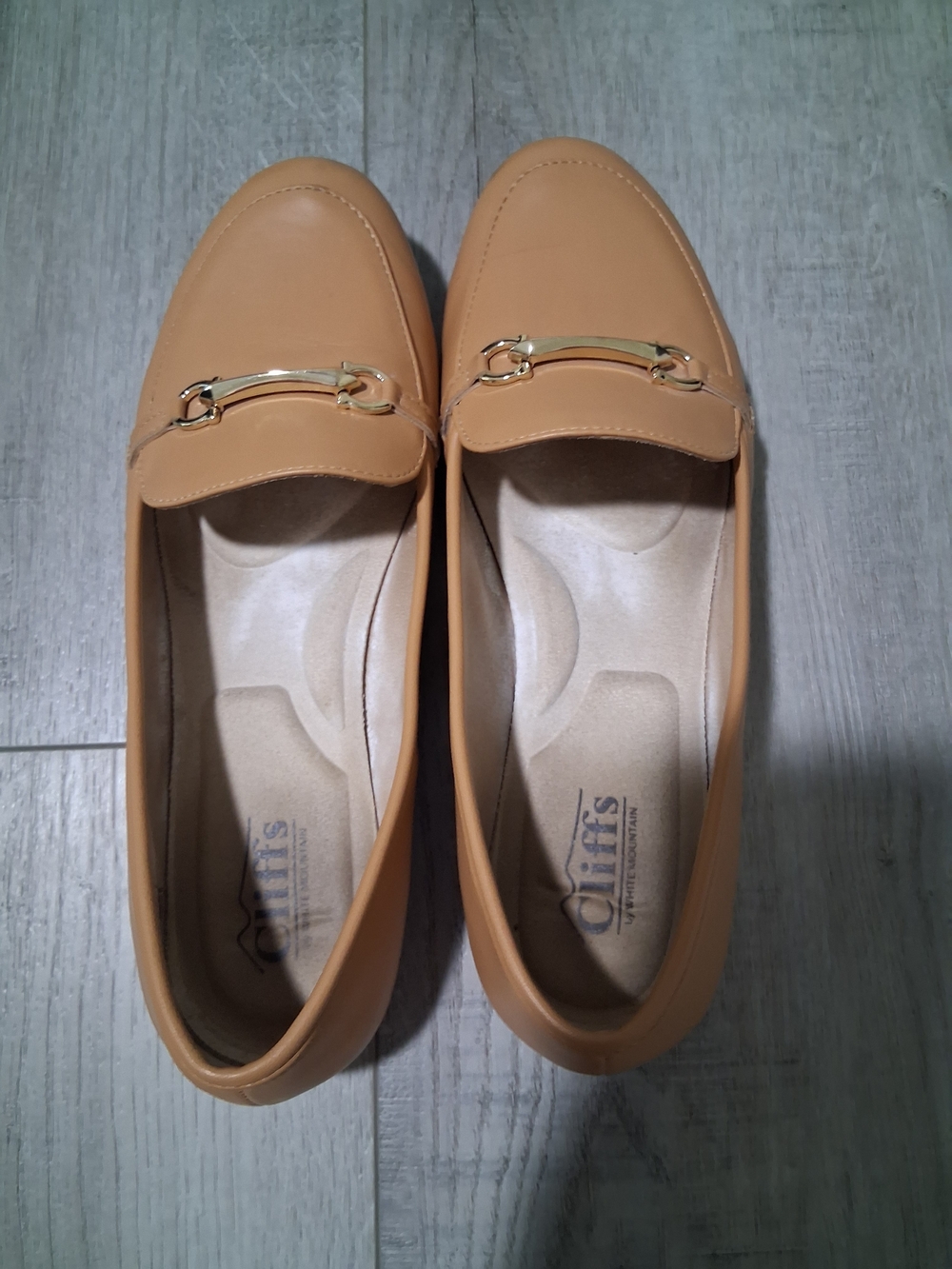 Women's Tan Loafers with Gold Bit Accent